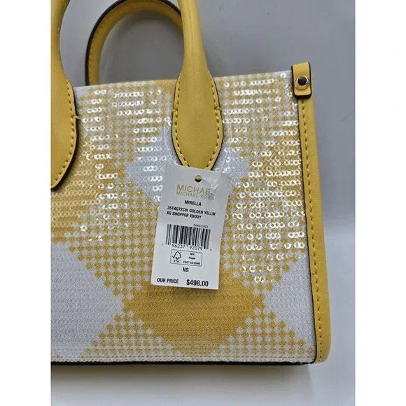 Msrp $498 MICHAEL‎ KORS MIRELLA XS MINI SHOPPERCROSSBODY SEQUINS BAG YELLOW
